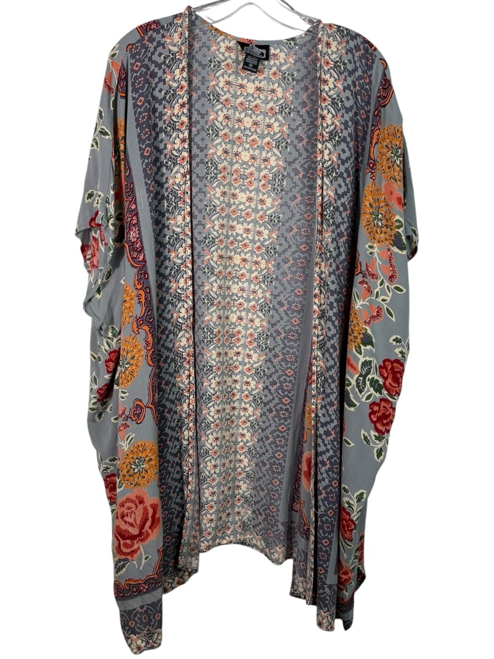 Angie Kimono Cardigan Wrap Striped Floral Open Front Top Made in India Bohemian